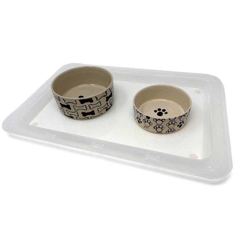 PetRageous 55142 Bone N Up Non-Slip Clear Plastic Dog Feeding Tray 19.125-Inch by 13.125-Inch for Dogs and Cats, White - Image 2